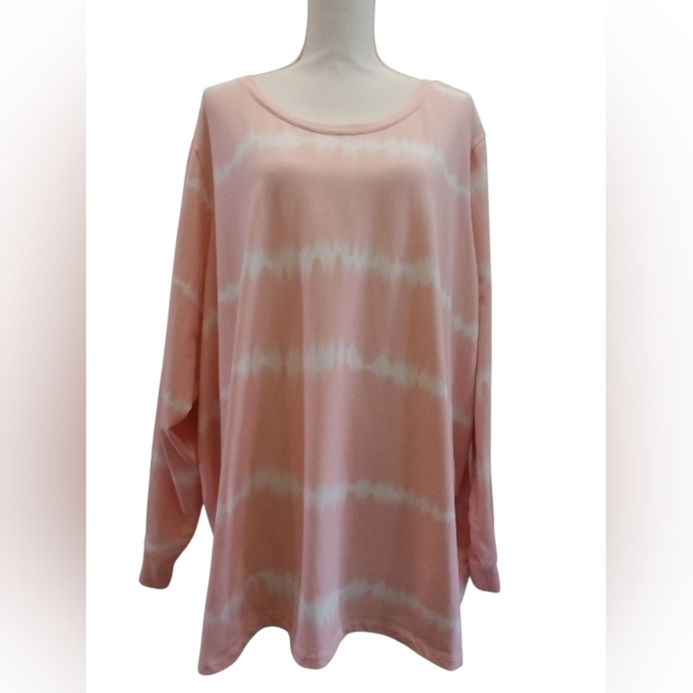 Pink Tie-Dye French Terry Long Sleeve Women's Top By Denim & Co 5x